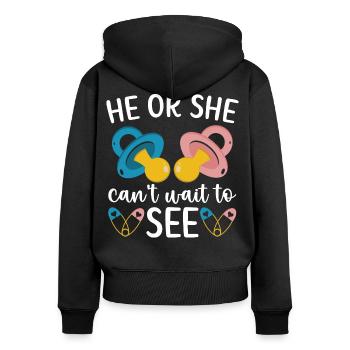 Er oder Sie kann nicht warten, um Baby-Ankündigung - Frauen Premium Bio Zip Hoodie - Schwarz - Hinten - Julia (174cm)