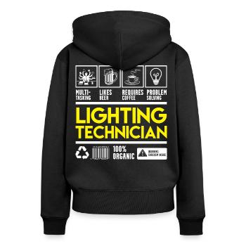 Licht Techniker - Frauen Premium Bio Zip Hoodie - Schwarz - Hinten - Julia (174cm)