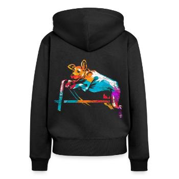 Schneidiger Agility Hundesportler - Frauen Premium Bio Zip Hoodie - Schwarz - Hinten - Julia (174cm)