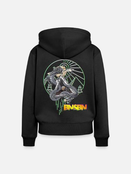 Drachen Neon über Bergkreis - Frauen Premium Bio Zip Hoodie - Schwarz