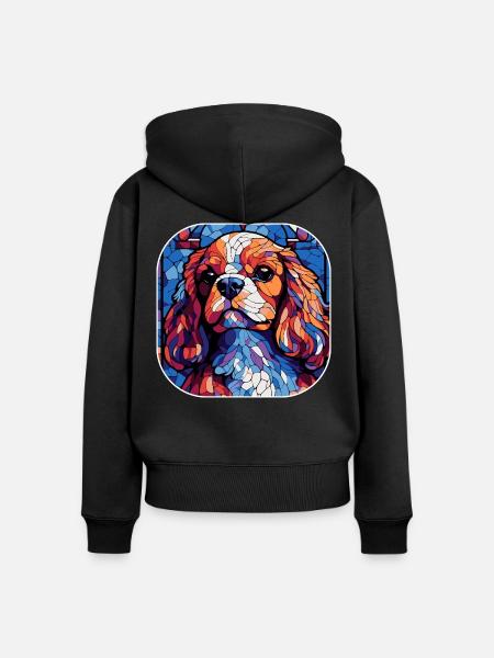Buntes King Charles Cavalier Hundeaquarell - Frauen Premium Bio Zip Hoodie - Schwarz