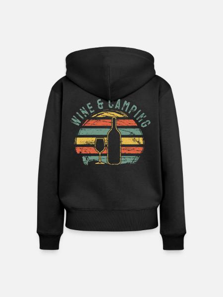 Camping Drinking Wein - Frauen Premium Bio Zip Hoodie - Schwarz