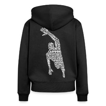 Schwimmen Schwimmsport Typografie Herren Schwimmer - Frauen Premium Bio Zip Hoodie - Schwarz - Hinten - Julia (174cm)