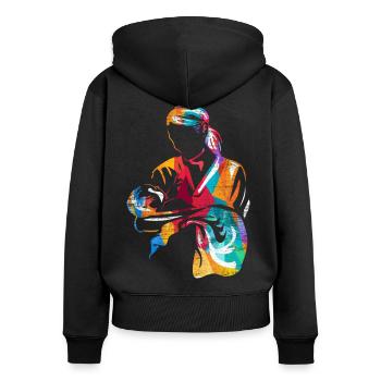 Herzliche Hebamme Geburtsklinik - Frauen Premium Bio Zip Hoodie - Schwarz - Hinten - Julia (174cm)