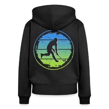 Unihockey Spieler Retro Floorballspieler Floorball - Frauen Premium Bio Zip Hoodie - Schwarz - Hinten - Julia (174cm)