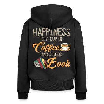 Cooles Bücher Kaffee Shirt - Happiness - Frauen Premium Bio Zip Hoodie - Schwarz - Hinten - Julia (174cm)