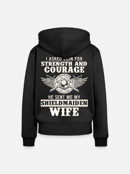 Ehefrau Schild Stärke Courage - Frauen Premium Bio Zip Hoodie - Schwarz