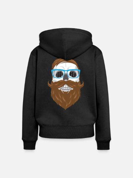Hipster Totenkopf - Skull mit Bart und Brille - Frauen Premium Bio Zip Hoodie - Schwarz