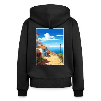 Nazaré Portugal Vintage voyage affiche WPA Souvenir - Sweat à capuche zippé Premium bio Femme - noir - Dos - Julia (174cm)