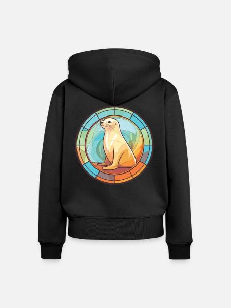 Seelöwe Bunte Aquarell-Tierillustration - Frauen Premium Bio Zip Hoodie - Schwarz