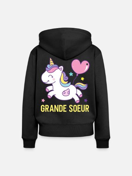 Große Schwester Einhorn - Frauen Premium Bio Zip Hoodie - Schwarz
