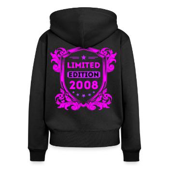 2008 - Frauen Premium Bio Zip Hoodie - Schwarz - Hinten - Julia (174cm)