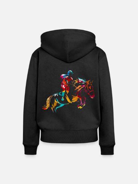 Flinker Springreiter Turnierparcours - Frauen Premium Bio Zip Hoodie - Schwarz