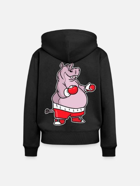 Schlagfertiges Nilpferd Boxring - Frauen Premium Bio Zip Hoodie - Schwarz
