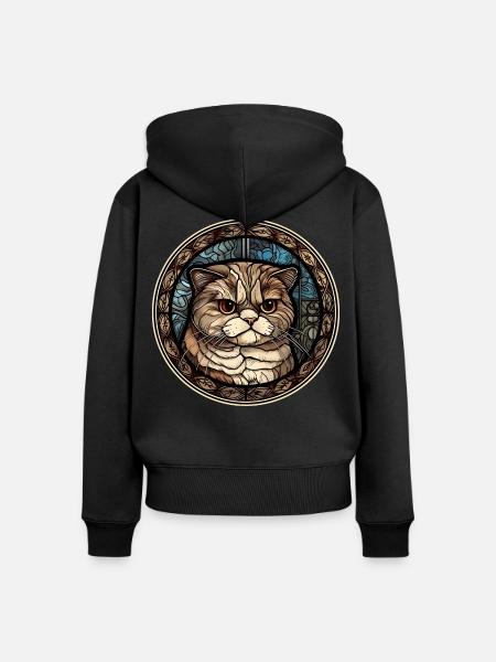 Scottish Fold Katzenrasse Aquarellglas - Frauen Premium Bio Zip Hoodie - Schwarz
