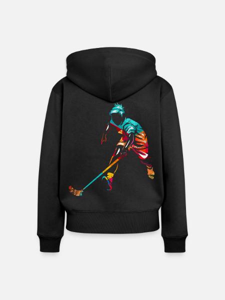 Wachsamer Floorball Schlussmann - Frauen Premium Bio Zip Hoodie - Schwarz
