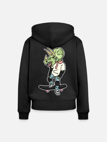 Wilder Triceratops Skateboarder - Frauen Premium Bio Zip Hoodie - Schwarz