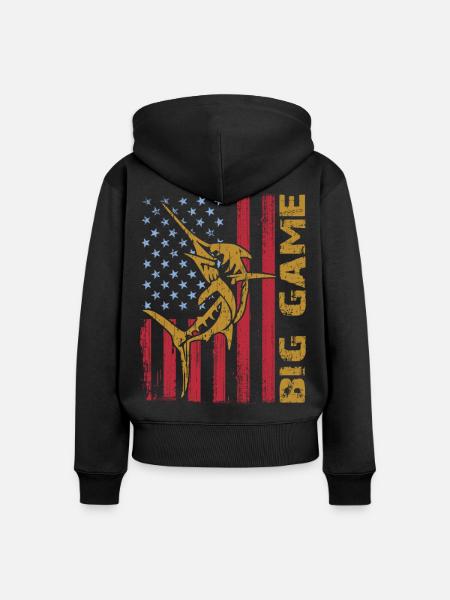 Springender Marlin mit US Flagge Hochseefischen - Frauen Premium Bio Zip Hoodie - Schwarz