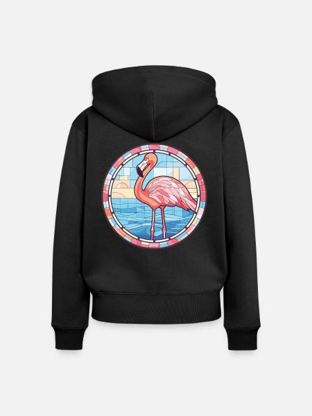 Flamingo Bunte Aquarell-Tierillustration - Frauen Premium Bio Zip Hoodie - Schwarz