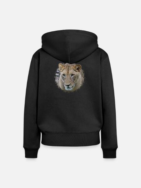 Löwin - Frauen Premium Bio Zip Hoodie - Schwarz
