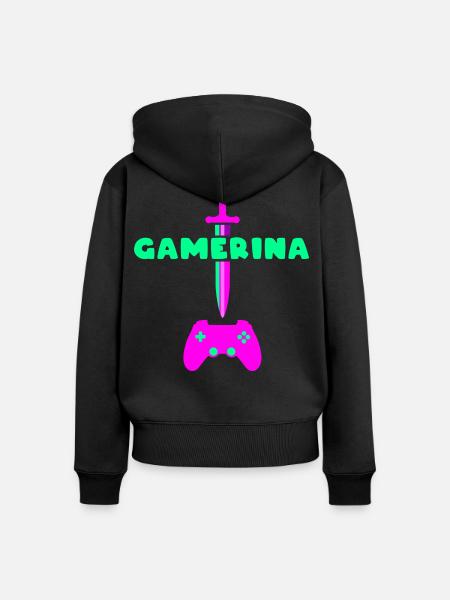 Gamerina #2 Neon Schwert Controller - Frauen Premium Bio Zip Hoodie - Schwarz