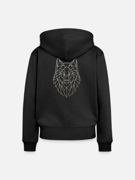 Geometrischer Wolfskopf - Frauen Premium Bio Zip Hoodie - Schwarz