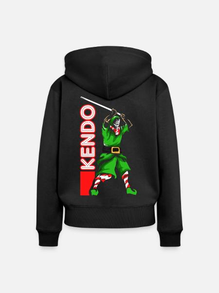 Flinker Kendo Samurai Weihnachtszeit - Frauen Premium Bio Zip Hoodie - Schwarz