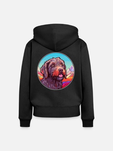 Drahthaarige zeigende Griffon-Hunderasse Karikatur Kawa - Frauen Premium Bio Zip Hoodie - Schwarz