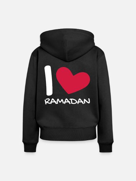 Ich liebe Ramadan Geschenk Herz - Frauen Premium Bio Zip Hoodie - Schwarz