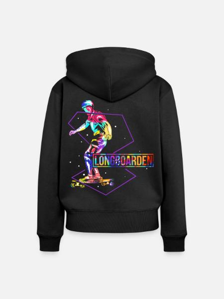 Waghalsiger Longboard Stuntfahrer - Frauen Premium Bio Zip Hoodie - Schwarz