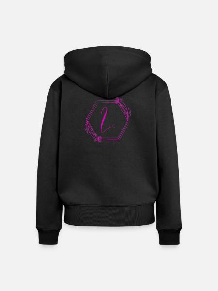 Monogramm L im Rosen-Rahmen - Frauen Premium Bio Zip Hoodie - Schwarz