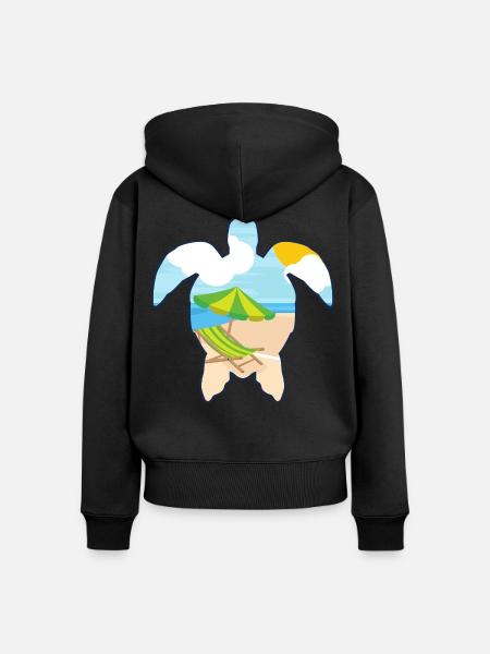 Schildkröte mit Strandszene - Urlaubsmotiv - Frauen Premium Bio Zip Hoodie - Schwarz