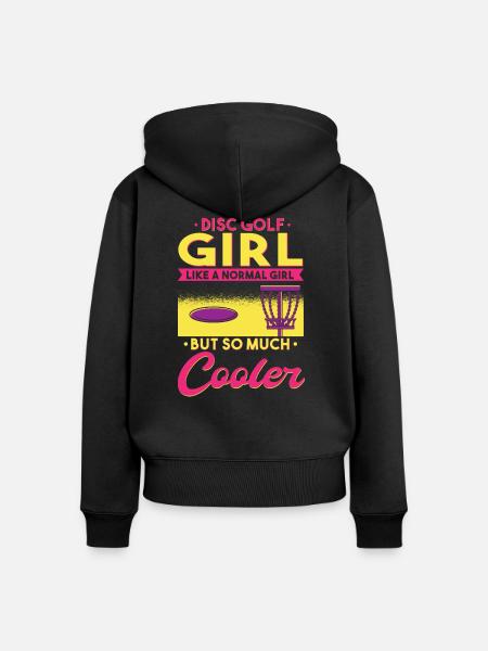 Disc Golf Girl Spruch - Frauen Premium Bio Zip Hoodie - Schwarz