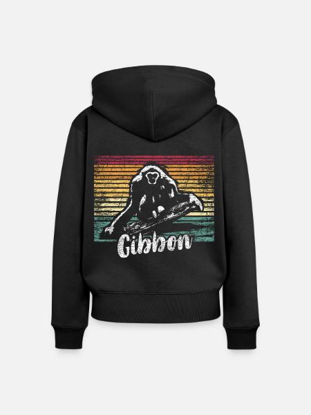 Geschmeidiger Gibbon Baumkronen - Frauen Premium Bio Zip Hoodie - Schwarz