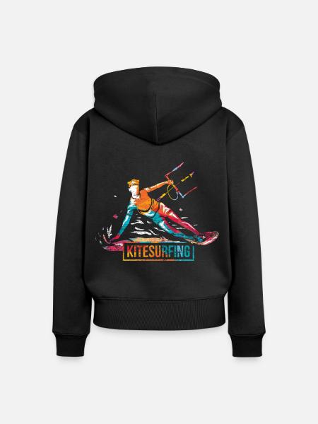 Dynamischer Kitesurfer Küstenwind - Frauen Premium Bio Zip Hoodie - Schwarz