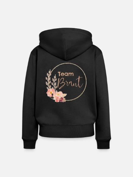 Team Braut - rosa Blumen - Frauen Premium Bio Zip Hoodie - Schwarz