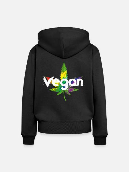 Cannabis Vegan - Frauen Premium Bio Zip Hoodie - Schwarz