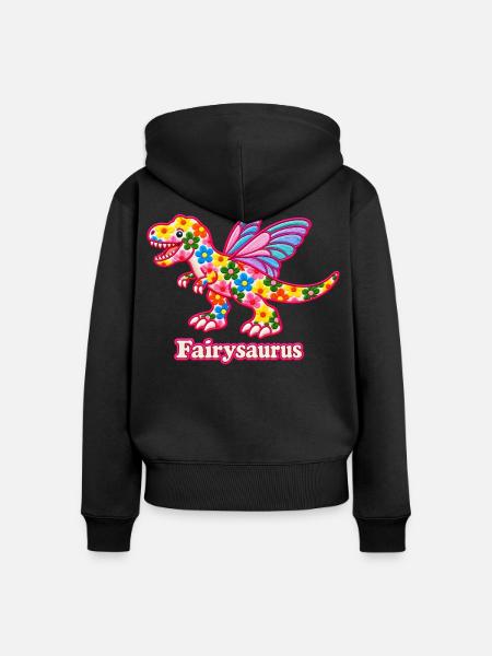 Fairysaurus niedlicher floraler T-Rex - Frauen Premium Bio Zip Hoodie - Schwarz