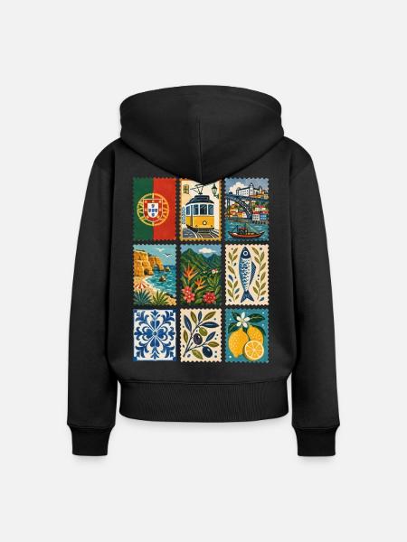 Portugal Briefmarken - Frauen Premium Bio Zip Hoodie - Schwarz