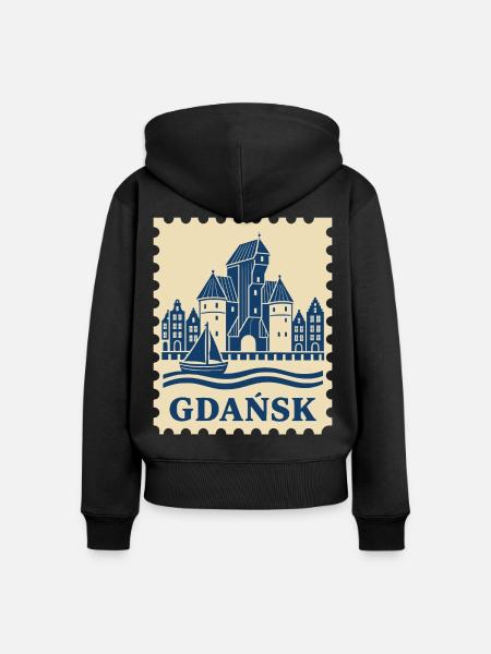 Gdansk Retro-Briefmarke - Frauen Premium Bio Zip Hoodie - Schwarz
