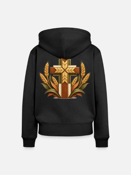 Holz Kreuz Weizen Ornament - Frauen Premium Bio Zip Hoodie - Schwarz