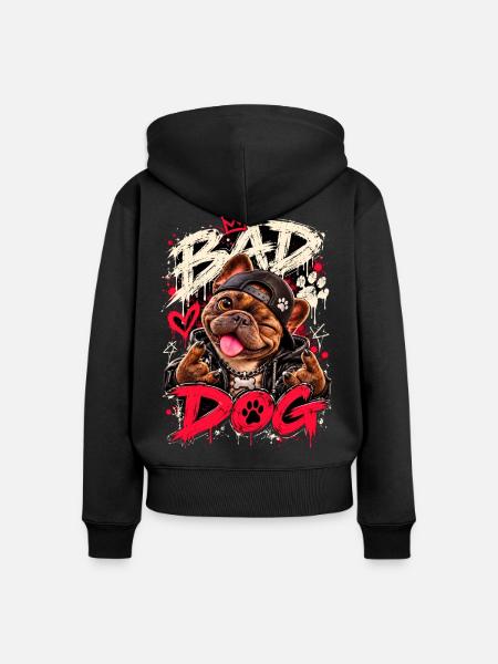 Bad Dog Street Bulldog - Frauen Premium Bio Zip Hoodie - Schwarz