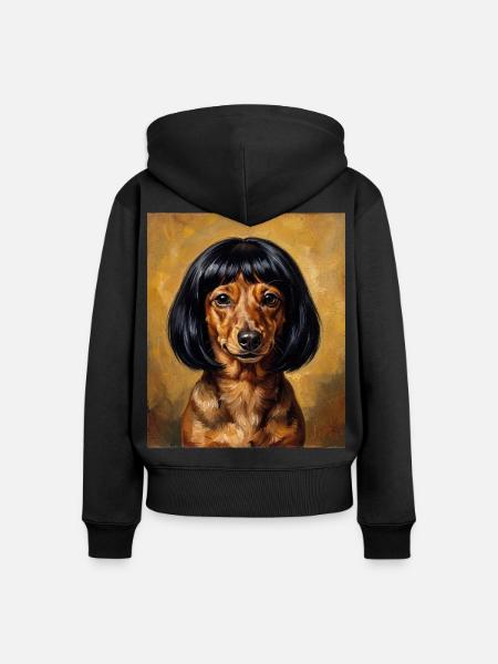 Lustiger Hund Dackel Bob Haarschnitt - Frauen Premium Bio Zip Hoodie - Schwarz