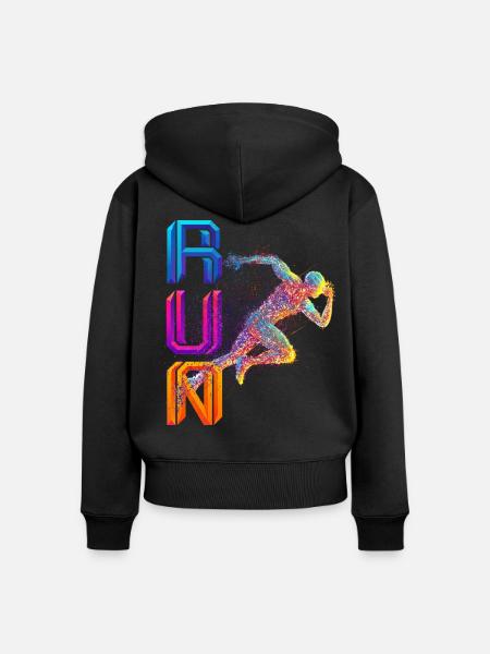 RUN - buntes Läufer Motiv - Frauen Premium Bio Zip Hoodie - Schwarz