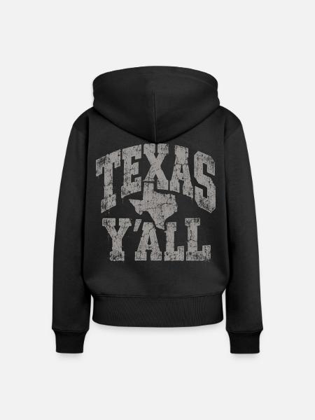 Texas Yall Distressed State Tee - Frauen Premium Bio Zip Hoodie - Schwarz