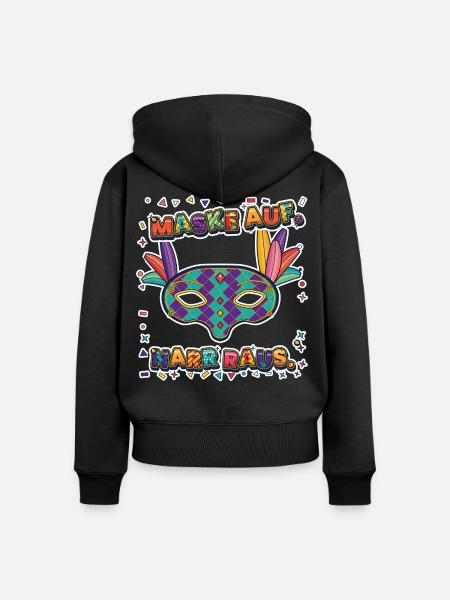 KARNEVAL MASKE AUF NARR RAUS - Frauen Premium Bio Zip Hoodie - Schwarz