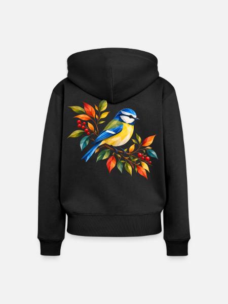 Blaumeise im bunten Herbst - Frauen Premium Bio Zip Hoodie - Schwarz