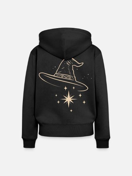 Hexenhut mit Sternen - Magische Hexe - Frauen Premium Bio Zip Hoodie - Schwarz