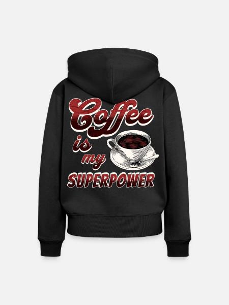 Kaffee ist meine Superkraft - Frauen Premium Bio Zip Hoodie - Schwarz