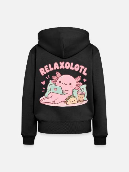Relaxaxolotl am Laptop - Frauen Premium Bio Zip Hoodie - Schwarz